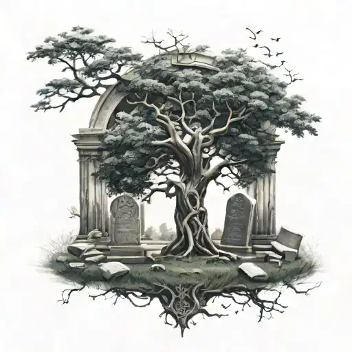 tree of life with gravestones tattoo design idea
