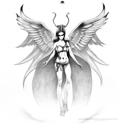 vitruvian half angel half succubus tattoo design idea