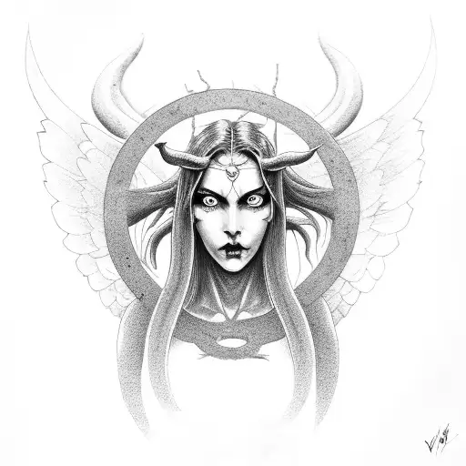 vitruvian half angel half succubus tattoo design idea