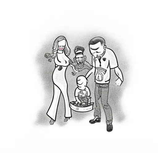 mother and son holding the father while the death is trying to get the father tattoo design idea