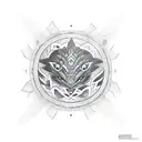 A blackwork tattoo of a Hayabusa surrounded by game symbols tattoo design idea