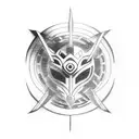 A blackwork tattoo of a Hayabusa surrounded by game symbols tattoo design idea