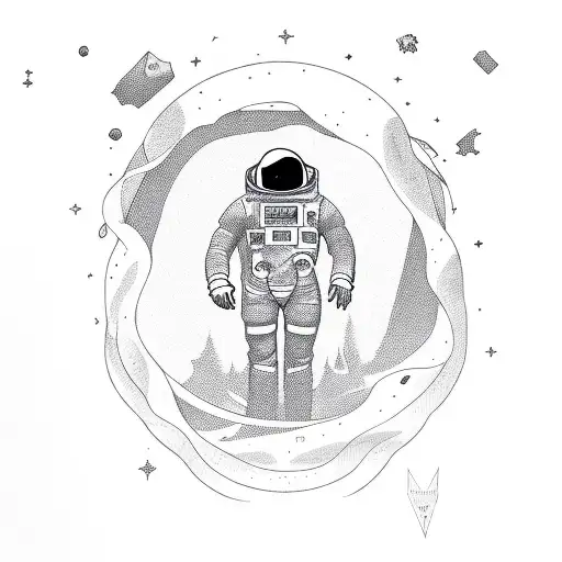 astronaut full body with a cola in the hand and a peg leg  tattoo design idea
