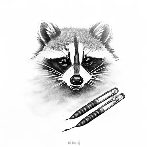 A tattoo of a raccoon with a quill pen writing lyrics from a favorite metal song tattoo design idea