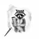 A tattoo of a raccoon with a quill pen writing lyrics from a favorite metal song tattoo design idea