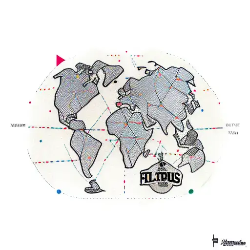 A map of the world with dotted lines connecting famous movie locations tattoo design idea