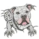 pit bull with a spider's web on his chest holding a twig of weavers in his hand tattoo design idea