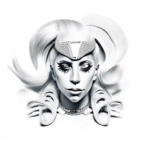 Lady Gaga's iconic outfits transformed into a musical sleeve tattoo design idea