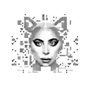 Lady Gaga's face in a pixelated style surrounded by cat silhouettes tattoo design idea
