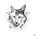 Lady Gaga's face in a pixelated style surrounded by cat silhouettes tattoo design idea