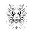 Lady Gaga's face in a pixelated style surrounded by cat silhouettes tattoo design idea