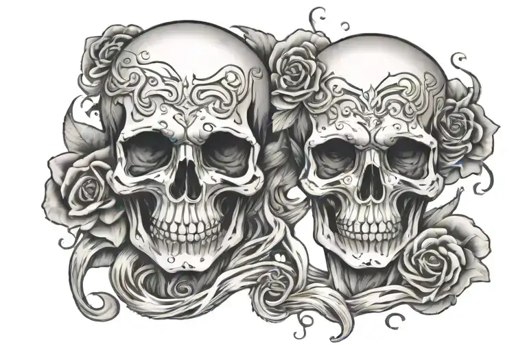 2 faces with a skull in the middle tattoo design idea