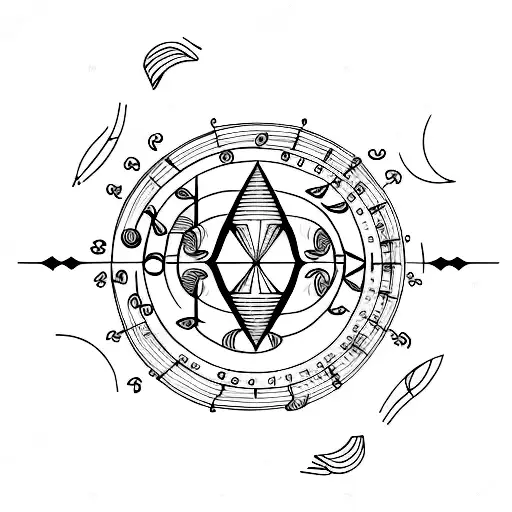 A minimalist tattoo of a lyre instrument with moon phases as strings tattoo design idea