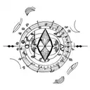 A minimalist tattoo of a lyre instrument with moon phases as strings tattoo design idea