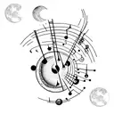 A minimalist tattoo of a lyre instrument with moon phases as strings tattoo design idea