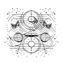 A minimalist tattoo of a lyre instrument with moon phases as strings tattoo design idea