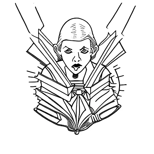 A librarian reading a book with Metallica lyrics as the pages tattoo design idea