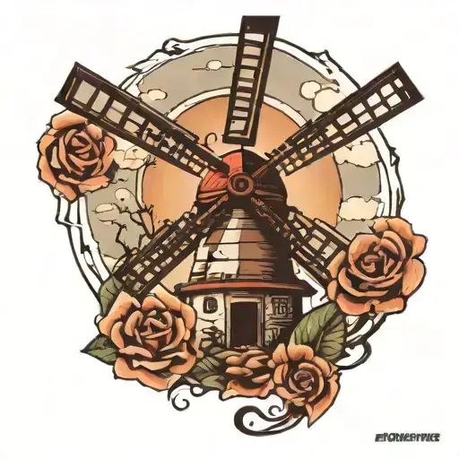windmill with RIP Dad  tattoo design idea