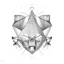 alien head above a ufo abducting humans over pyramids with geometric patterns tattoo design idea