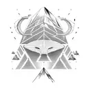 alien head above a ufo abducting humans over pyramids with geometric patterns tattoo design idea