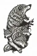 wolf with cubs playing tattoo design idea