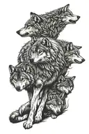 wolf with cubs playing tattoo design idea