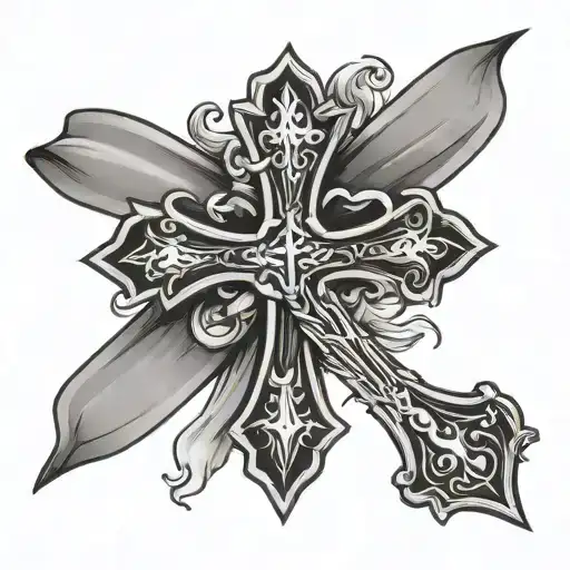 cross with banner tattoo design idea