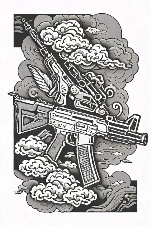 ak47 near clouds tattoo design idea