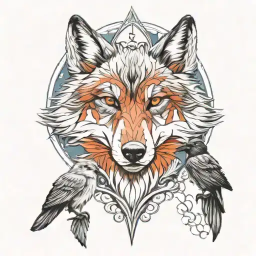 wolf and small raven tattoo design idea