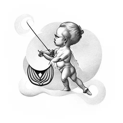 cupid holding half moon instead of crossbow tattoo design idea