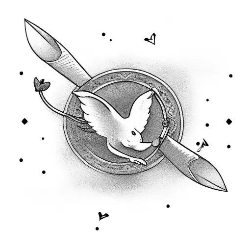cupid holding half moon instead of crossbow tattoo design idea