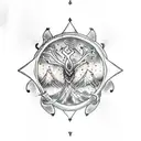 Odin's ravens and Yggdrasil tree with norse runes tattoo design idea