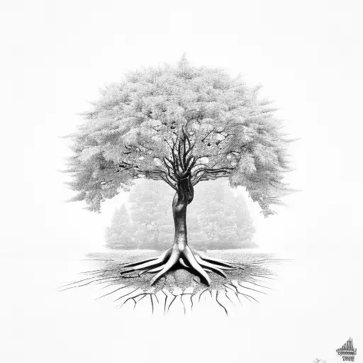 A money tree growing in a digital forest tattoo design idea