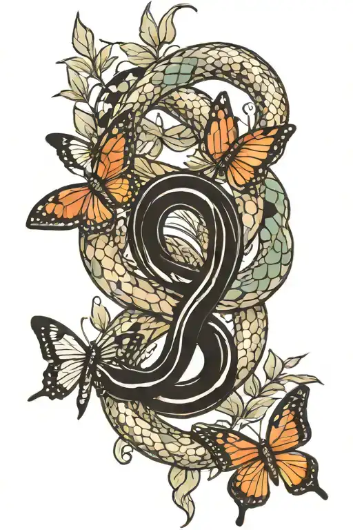snake and butterflie spin tattoo tattoo design idea