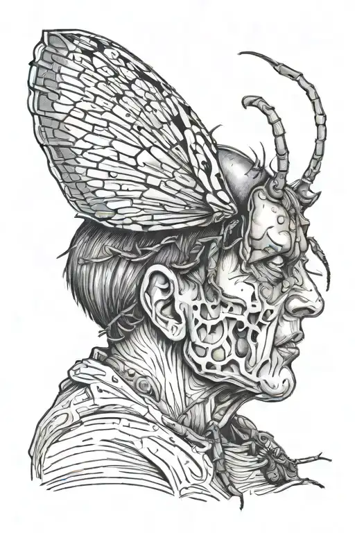 a zombie cockroach devouring a human head tattoo design idea