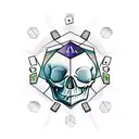 skull with 20-sided dice tattoo design idea