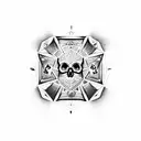 skull with 20-sided dice in its mouth tattoo design idea