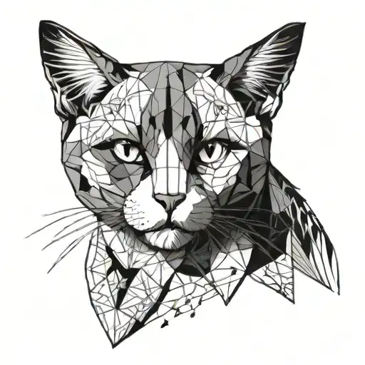 Black and white tuxedo cat face tattoo with a white scar from bottom of right chin up to the middle of the eyes  tattoo design idea