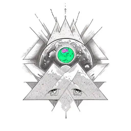 A tattoo design combining elements of Dragon Ball and Pink Floyd in a psychedelic fusion tattoo design idea