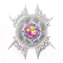 A tattoo design combining elements of Dragon Ball and Pink Floyd in a psychedelic fusion tattoo design idea