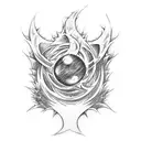 A tattoo design combining elements of Dragon Ball and Pink Floyd in a psychedelic fusion tattoo design idea