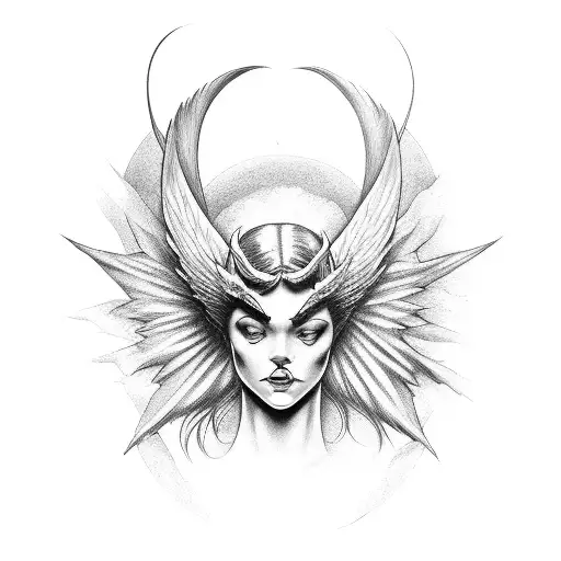 girl one devil wing and one angel wing  tattoo design idea