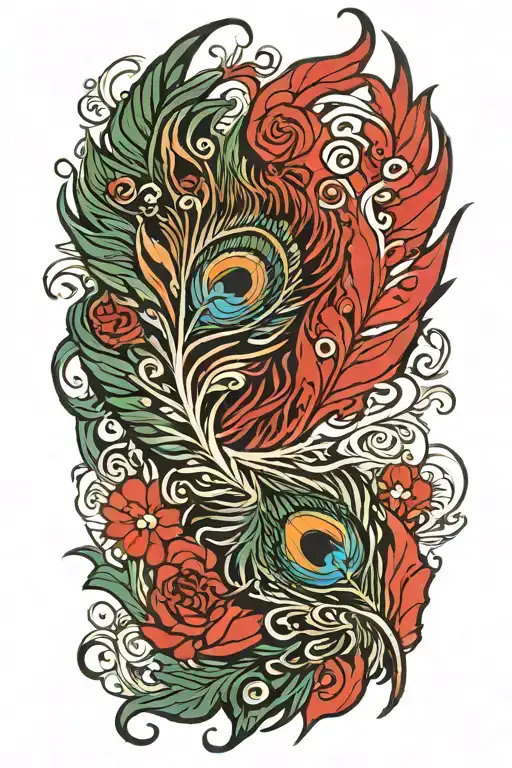 Aggressive Peacock feather with shivas tattoo design idea