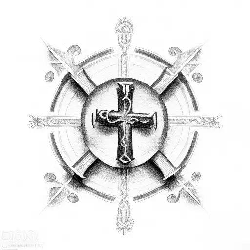 Christian cross with a word family tattoo design idea