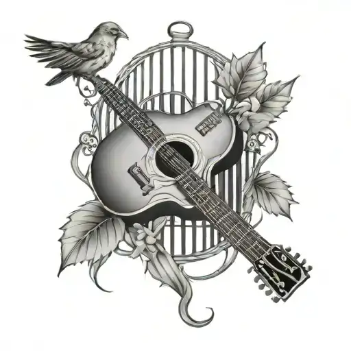 broken guitar in a bird cage tattoo tattoo design idea