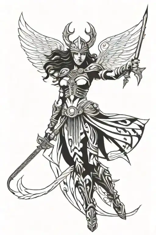 Valkyrie warrior holds tattoo design idea