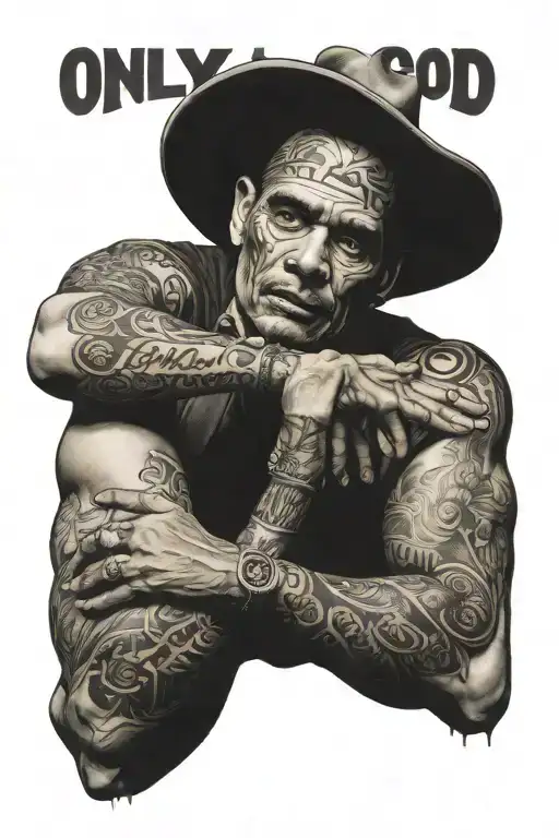 Only GOD Can Judge Me on back hand reaching tattoo design idea