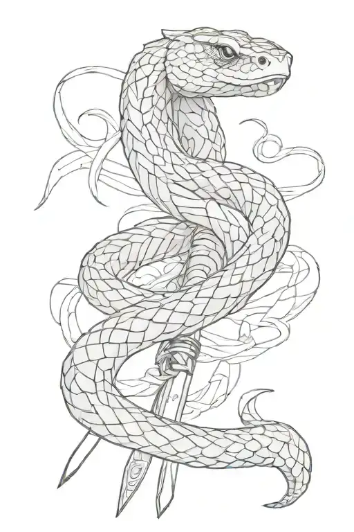 snake wrapped around sword tattoo design idea