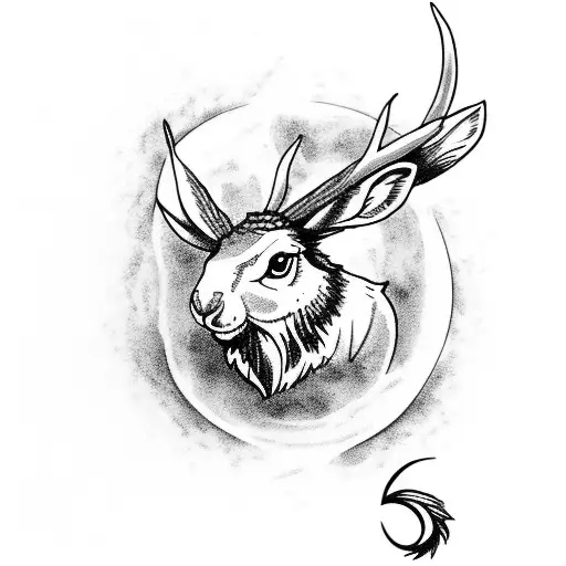 jackalope howling at the moon next to a fire in the forest tattoo design idea