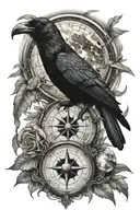raven, full moon, compass and broken tattoo design idea